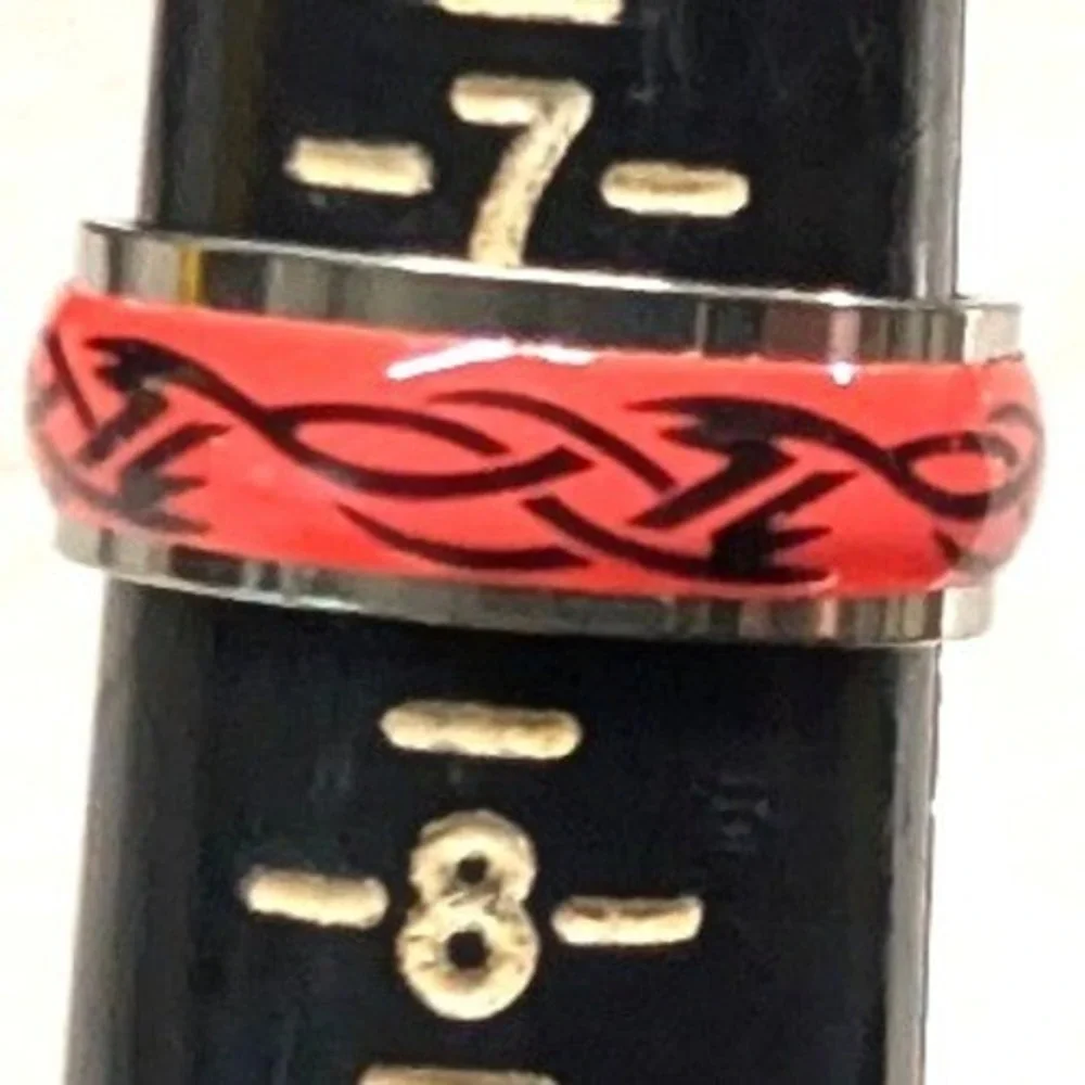 NEW Band Ring Size 7.5 Neon Orange Black Tribal Celtic Knot Stainless Steel Tag